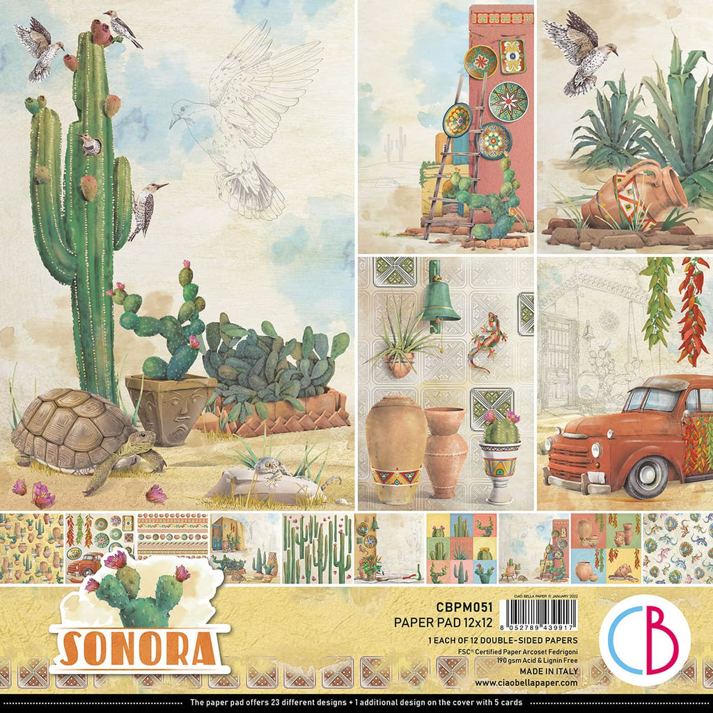 Sonora Love Paper Pad. These beautiful Italian made Ciao Bella Creative Pads are coordinated sets containing fun designs for cut-out and matching papers for your next decoupage craft