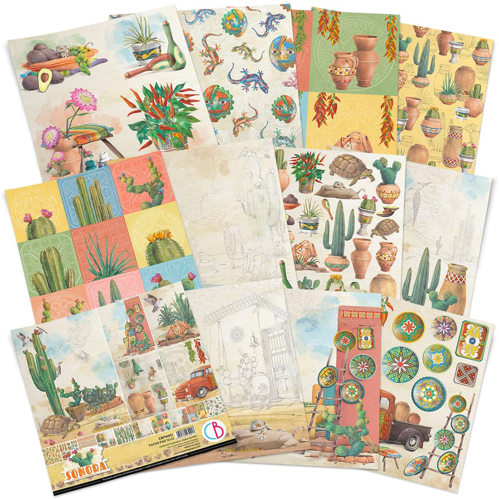 Sonora Love Paper Pad. These beautiful Italian made Ciao Bella Creative Pads are coordinated sets containing fun designs for cut-out and matching papers for your next decoupage craft