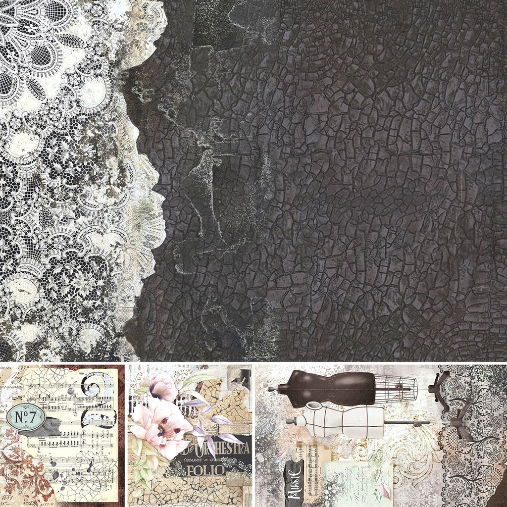 Cygne Noir Paper Pad. These beautiful Italian made Ciao Bella Creative Pads are coordinated sets containing fun designs for cut-out and matching papers for your next decoupage craft project