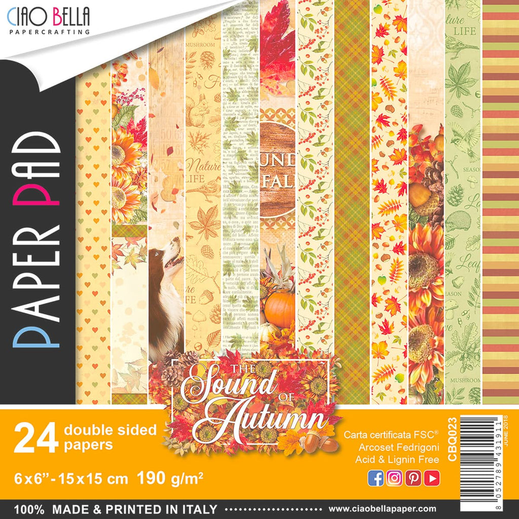 Sound of Autumn Paper Pad. These beautiful Italian made Ciao Bella Creative Pads are coordinated sets containing fun designs for cut-out and matching papers for your next decoupage craft