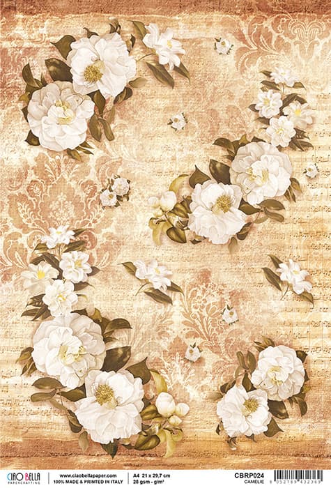 Antique Camellia FlowersDecoupage Rice Paper for Crafting, Scrapbooking, Journaling, Mixed Media, Cardmaking