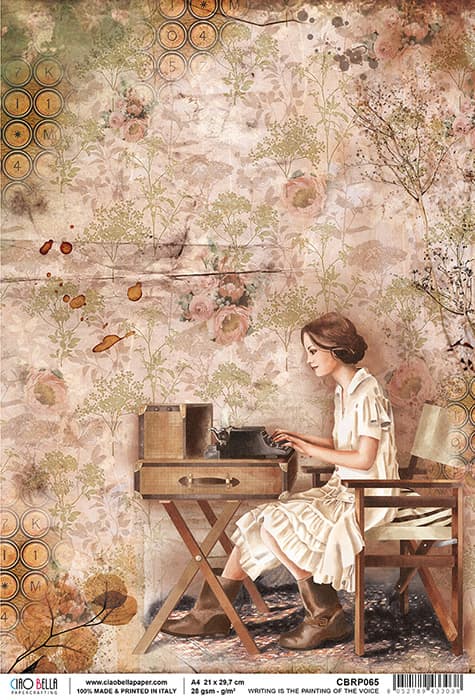 Vintage Author at Desk with Roses Decoupage Rice Paper for Crafting, Scrapbooking, Journaling, Mixed Media, Cardmaking