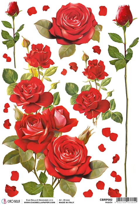 Large Red Roses Decoupage Rice Paper for Crafting, Scrapbooking, Journaling, Mixed Media, Cardmaking