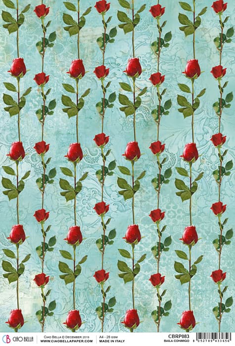 Red Roses on Blue Background Decoupage Rice Paper for Crafting, Scrapbooking, Journaling, Mixed Media, Cardmaking