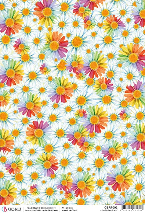 Bright Seventies Daisies Flowers  Decoupage Rice Paper for Crafting, Scrapbooking, Journaling, Mixed Media, Cardmaking