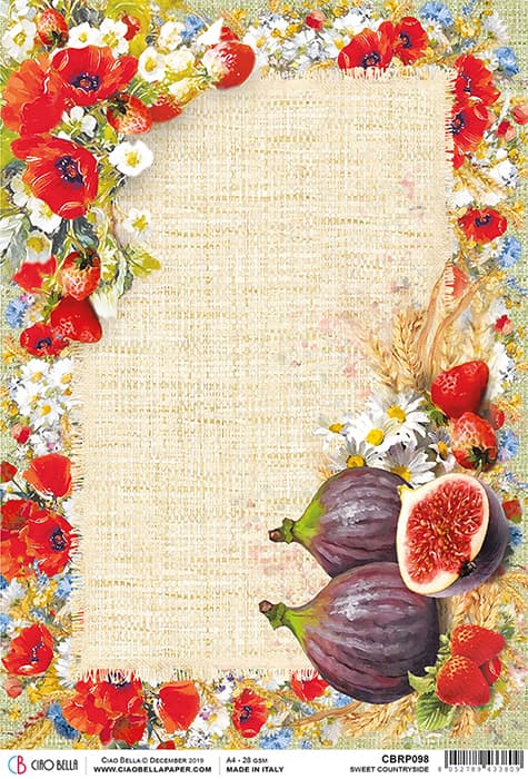 Tuscan Red Pomegranate and Red Flowers, Strawberries Decoupage Rice Paper for Crafting, Scrapbooking, Journaling, Mixed Media, Cardmaking
