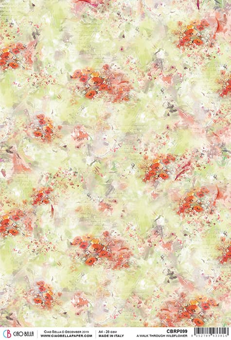 Red Wildflowers on Yellow background Decoupage Rice Paper for Crafting, Scrapbooking, Journaling, Mixed Media, Cardmaking
