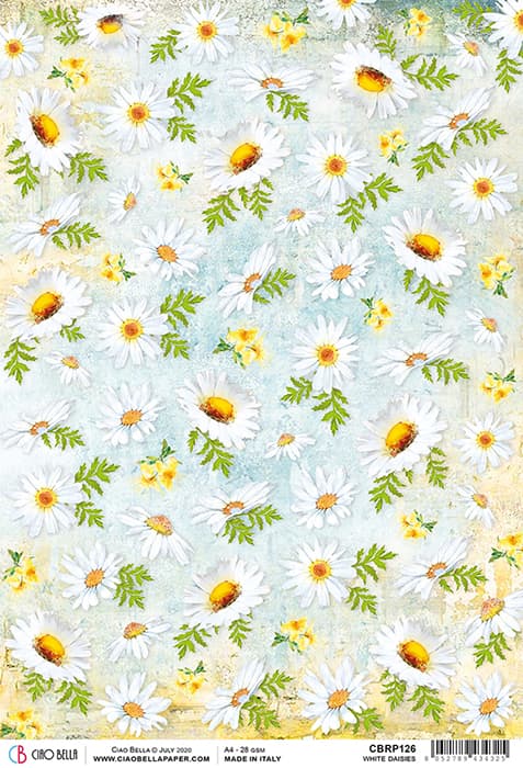 White Daisies Decoupage Rice Paper for Crafting, Scrapbooking, Journaling, Mixed Media, Cardmaking