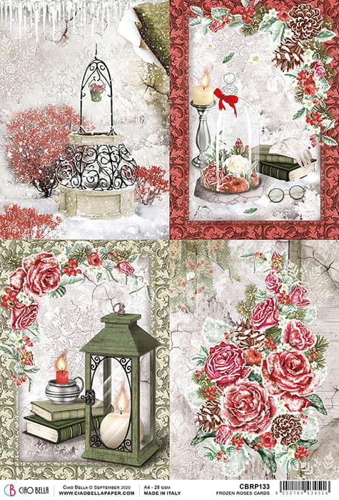 Frozen Winter Roses Decoupage Rice Paper for Crafting, Scrapbooking, Journaling, Mixed Media, Cardmaking
