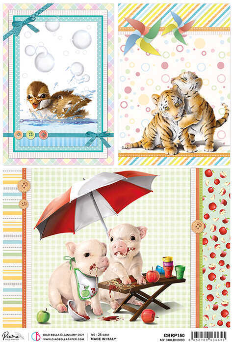 Children Duck Tiger Pig Decoupage Rice Paper for Crafting, Scrapbooking, Journaling, Mixed Media, Cardmaking