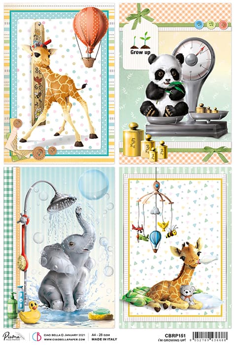 Childrens Giraffe Panda Elephant Decoupage Rice Paper for Crafting, Scrapbooking, Journaling, Mixed Media, Cardmaking