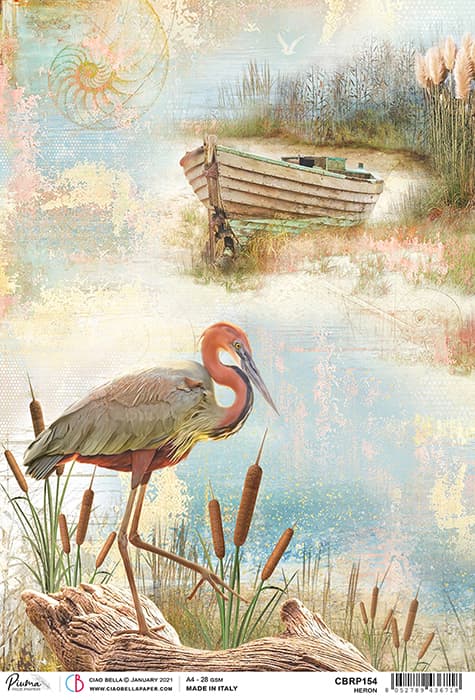 Delta Ocean Bird and Boat Decoupage Rice Paper for Crafting, Scrapbooking, Journaling, Mixed Media, Cardmaking