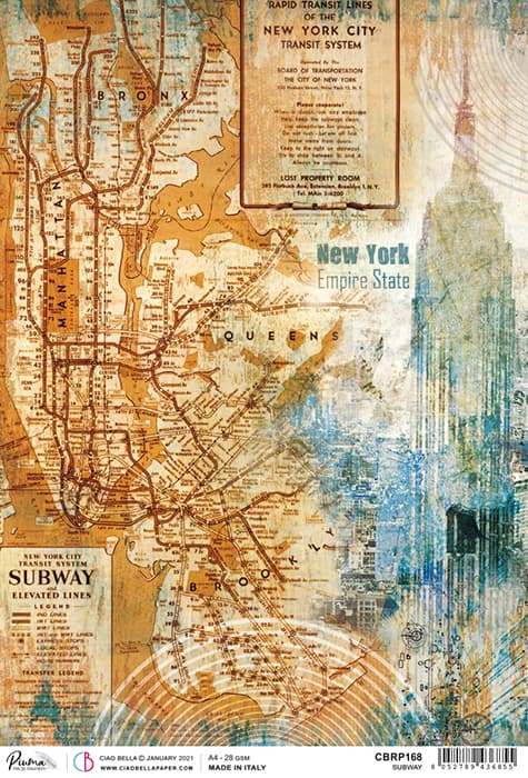 New York Subway Decoupage Rice Paper for Crafting, Scrapbooking, Journaling, Mixed Media, Cardmaking
