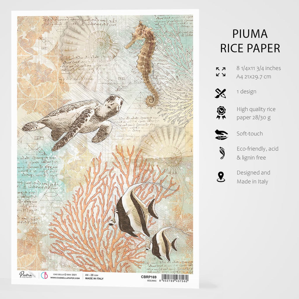 Beautiful Oceanic Rice Paper with fish, coral seahorse and shells are of Exquisite Quality for Decoupage crafts. Thin yet durable. Imported from Europe. Beautiful colors, great patterns, exceptional strength. 