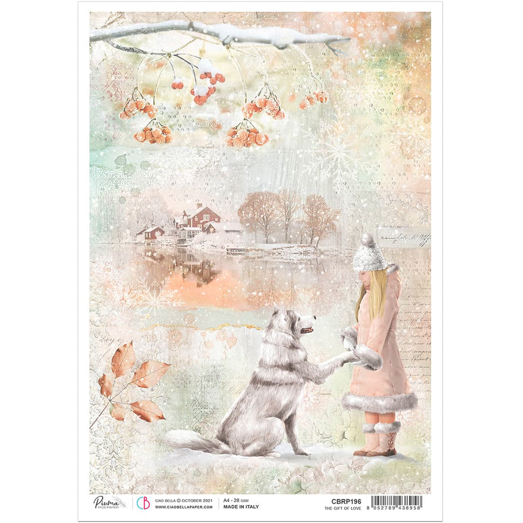 Beautiful The Gift of Love Country Winter Farm Rice Paper are of Exquisite Quality for Decoupage crafts.