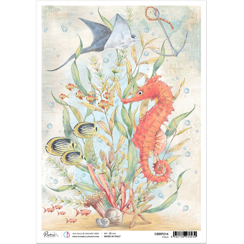 Beautiful Underwater Seahorse and Stingray Ciao Bella Rice Paper are of Exquisite Quality for Decoupage crafts. Thin yet durable. Imported from Europe. Beautiful colors, great patterns, exceptional strength