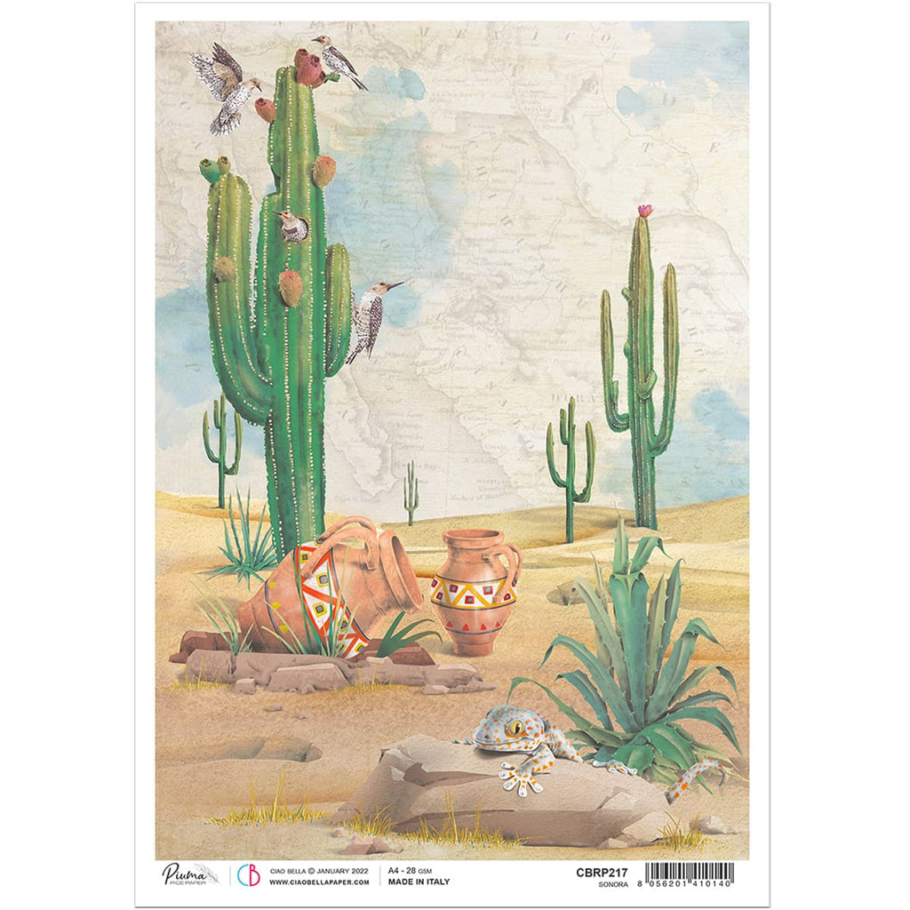 Beautiful Sonora Cactus Ciao Bella Rice Paper are of Exquisite Quality for Decoupage crafts. Thin yet durable. Imported from Europe. Beautiful colors, great patterns, exceptional strength