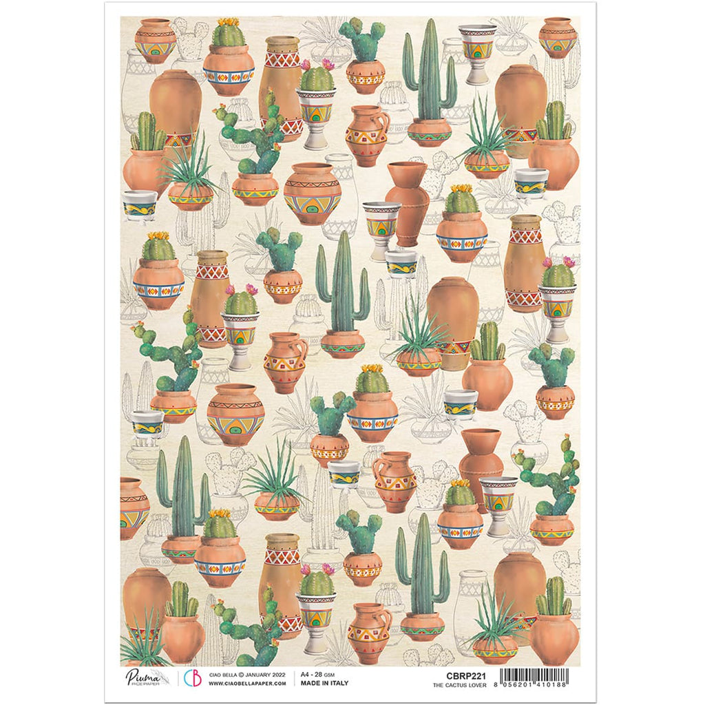 Beautiful Southwest Cactus Lover Ciao Bella Rice Paper are of Exquisite Quality for Decoupage crafts. Thin yet durable. Imported from Europe. Beautiful colors, great patterns
