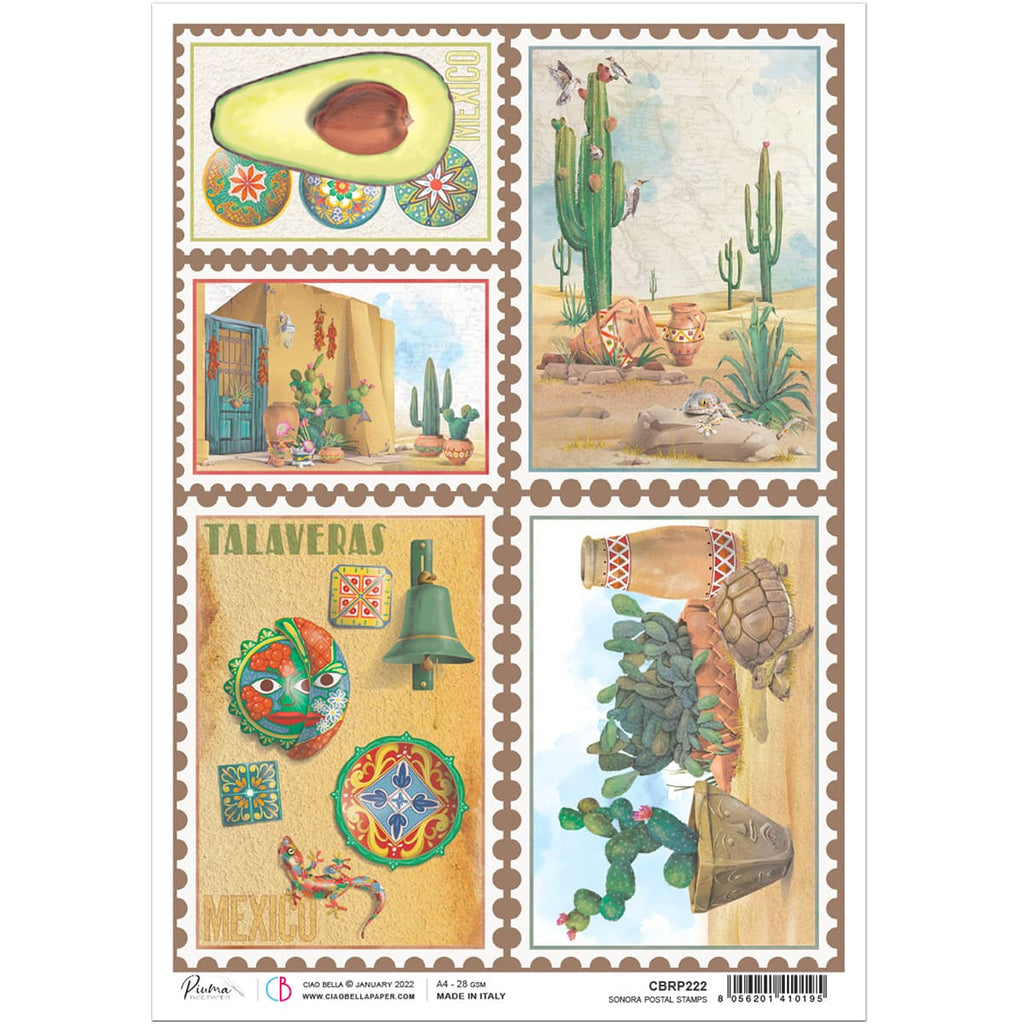 Beautiful green Cactus Southwest Sonora Ciao Bella Rice Paper are of Exquisite Quality for Decoupage crafts. Thin yet durable. Imported from Europe. Beautiful colors, great patterns
