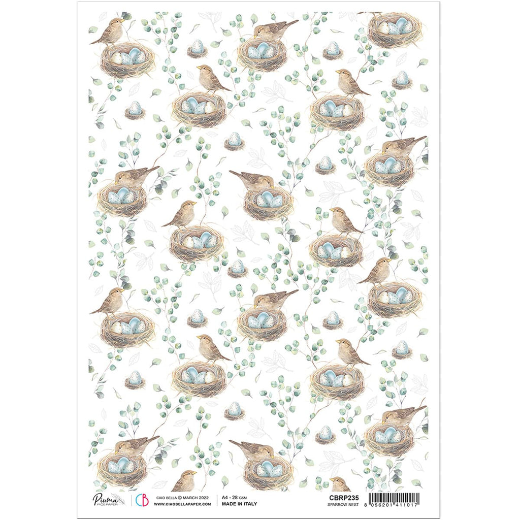Beautiful Ciao Bella Sparrow Nest with blue eggs Cards A4 Rice Paper are of Exquisite Quality for Decoupage crafts.