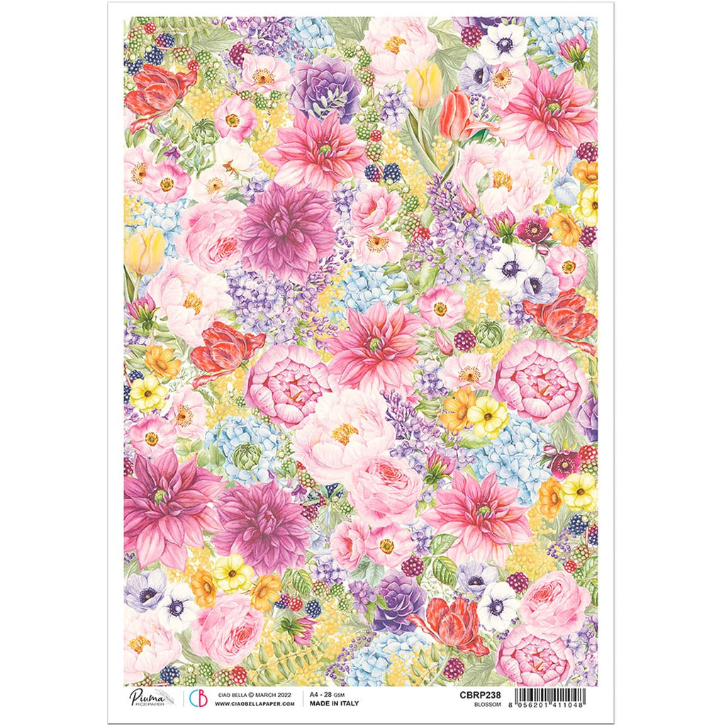 Beautiful Ciao Bella mixed pink and yellow floral Blossom A4 Rice Paper are of Exquisite Quality for Decoupage crafts. Thin yet durable. Imported from Europe. Beautiful colors