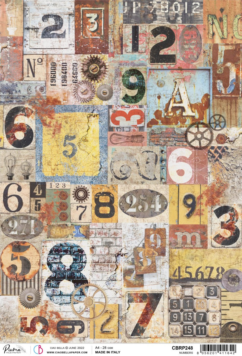 Piuma Numbers Rice Paper for Crafting, Scrapbooking – Decoupage Napkins.Com