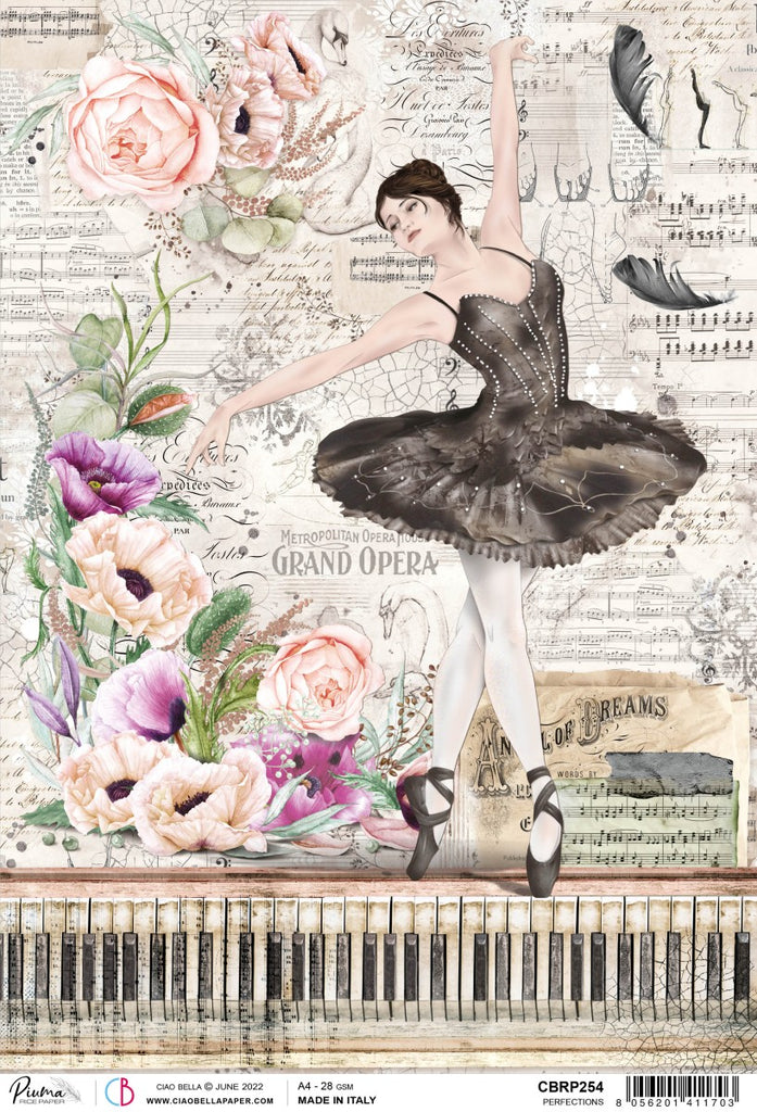 Beautiful Ciao Bella Perfection ballerina and flowers A4 Rice Paper are of Exquisite Quality for Decoupage crafts