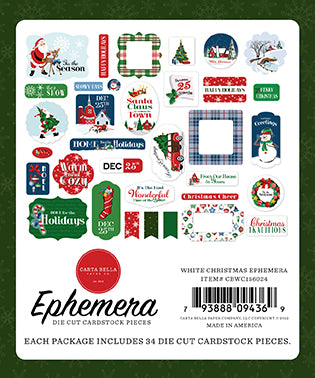 This package contains Carta Bella Cardstock Ephemera - Icons, White Christmas, 33 pieces
