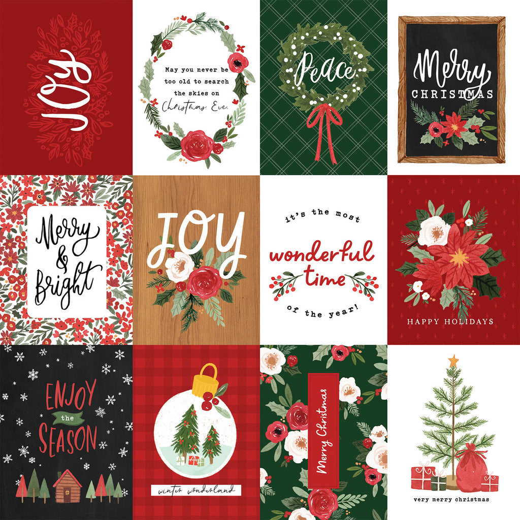 Echo Park Journaling Card, The Happy Christmas Collection - 12"x12" Double-Sided Scrapbooking Cardstock. Individual Squares