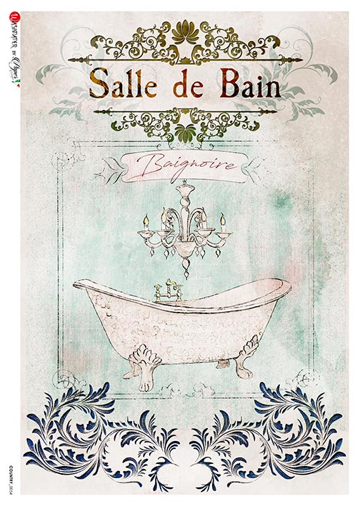 This Salle de Bain A5 Rice Paper is of Exquisite Quality for Decoupage crafts. Thin yet durable. Imported from Europe. Beautiful colors, great patterns