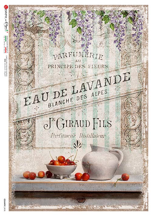 This Eau De Lavande A5 Rice Paper is of Exquisite Quality for Decoupage crafts. Thin yet durable. Imported from Europe. Beautiful colors, great patterns