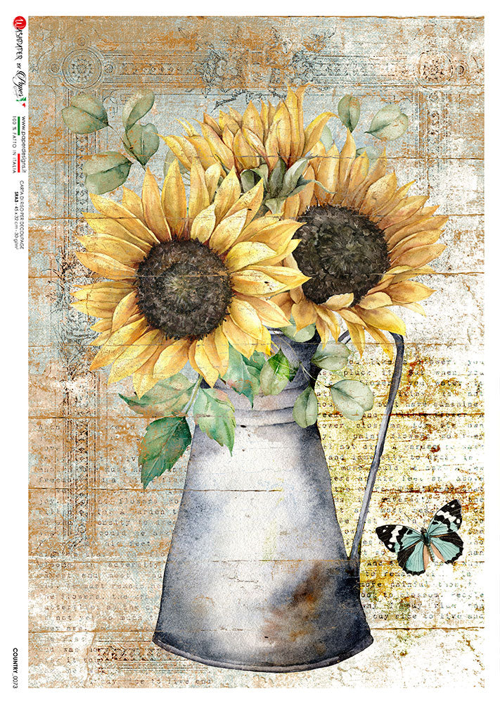 This Sunflower Vase A5 Rice Paper is of Exquisite Quality for Decoupage crafts. Thin yet durable. Imported from Europe. Beautiful colors, great patterns, exceptional strength