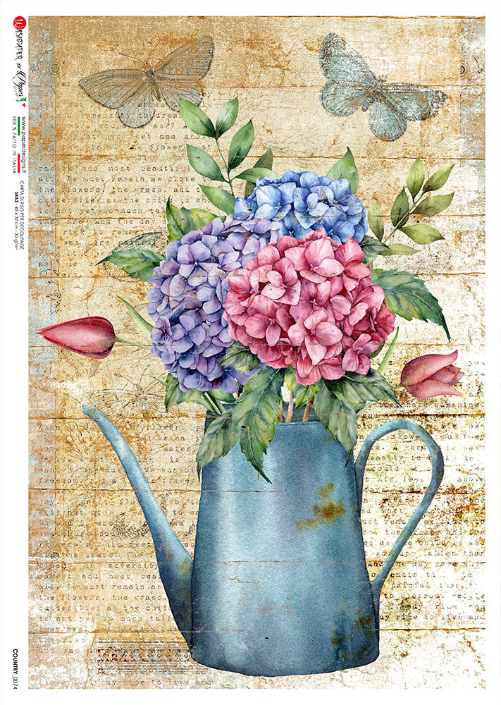 This Hydrangea VaseA5 Rice Paper is of Exquisite Quality for Decoupage crafts. Thin yet durable. Imported from Europe. Beautiful colors, great patterns