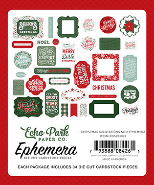 This package contains Echo Park Cardstock Ephemera - Christmas Salutations No. 2, Icons, 33 pieces.