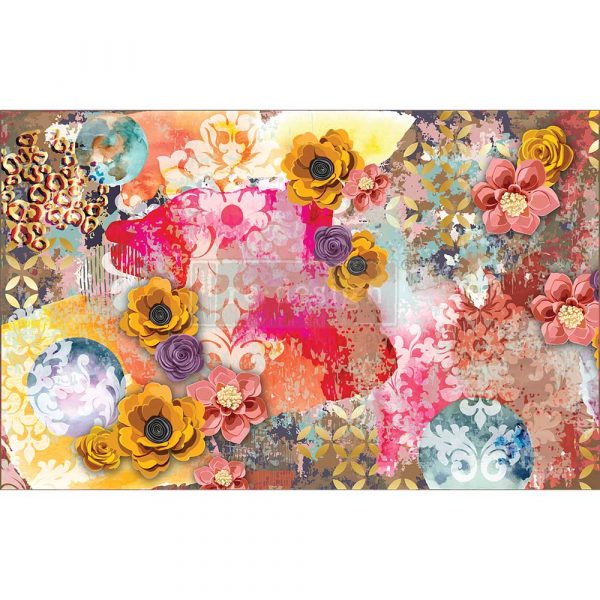 Bright pink and orange floral ReDesign with Prima Décor Tissue Paper for Decoupage