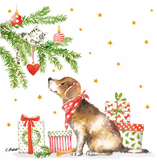 Shop Christmas Dog by the Tree Decoupage Paper Napkins are of exceptional quality and imported from Europe. This makes them ideal for Decoupage Crafting, DIY craft projects, Scrapbooking, Mixed Media