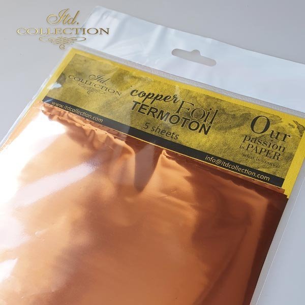 ITD Collection - Termoton Foil Sheets 6"x6" 5/Pkg - Copper Metallic. Add shimmer and shine to any project. This pack of 10 sheets can add a metallic element to your projects with or without the use of hot foiling