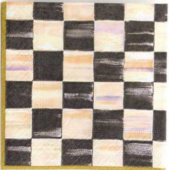 Napkins by MacKenzie-Childs. This beautiful black and gold check pattern makes an adorable, whimsical trim on artwork. They are 3-ply and have a silky feel