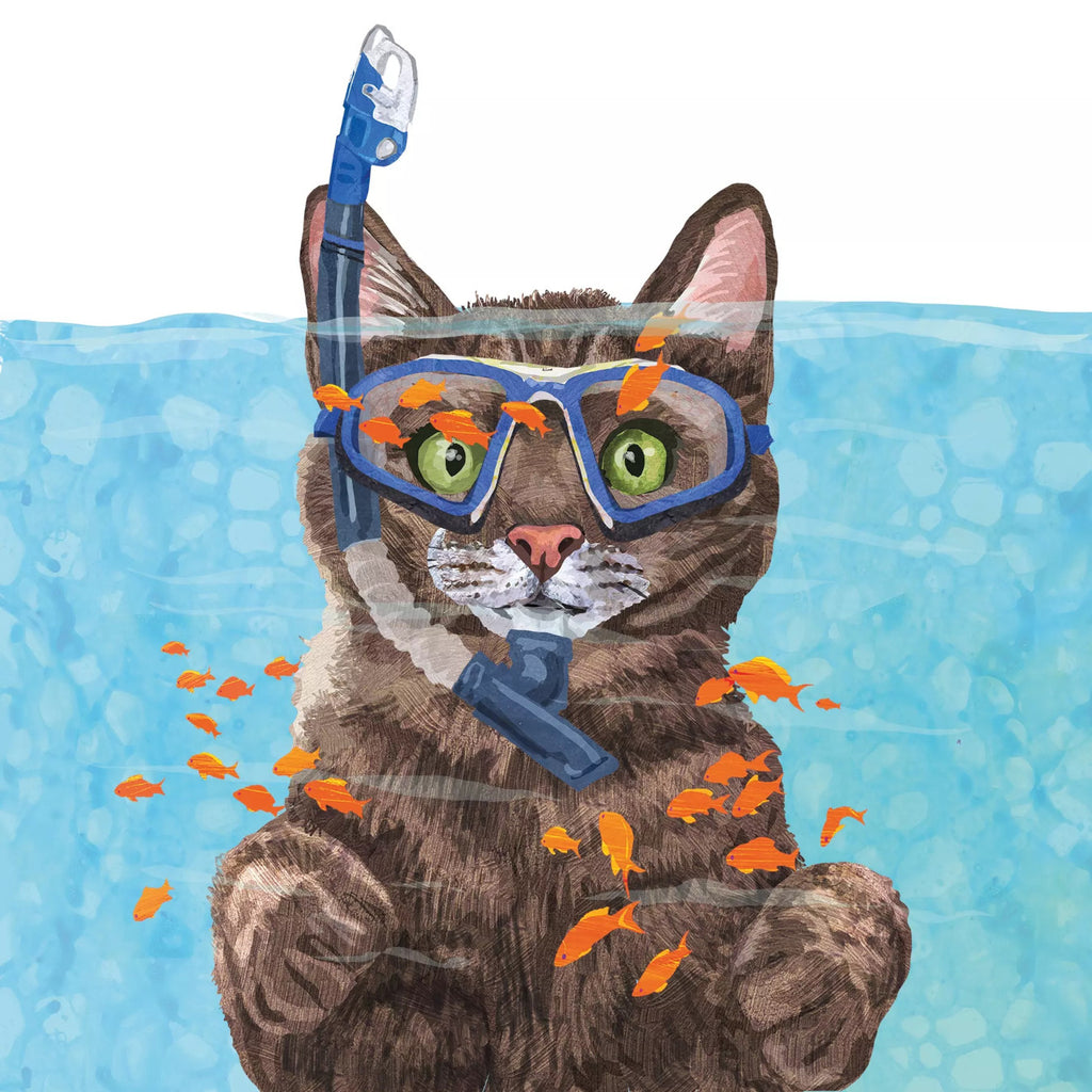These underwater cat with snorkel mask Cousteau Decoupage Paper Napkins are exceptional quality. Imported from Europe. 3-ply. Ideal for Decoupage