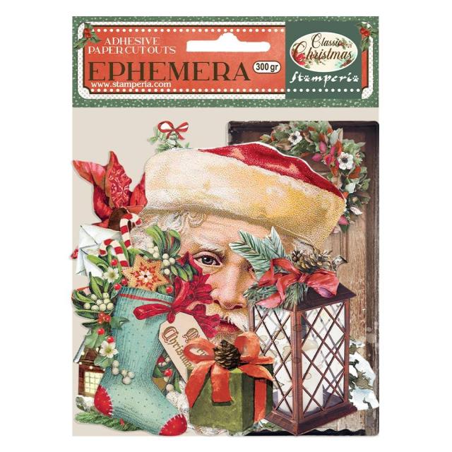 Santa, stockings, presents and holiday greenery. Stamperia Classic Christmas Ephemera; assorted sizes. The perfect craft embellishment. 