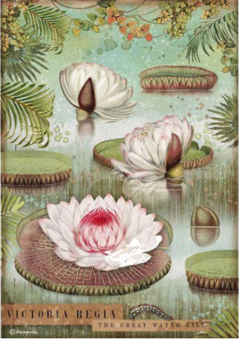 Beautiful Amazonia Water Lily Stamperia A4 Rice Papers are of Exquisite Quality for Decoupage crafts. Thin yet durable. Imported from Europe