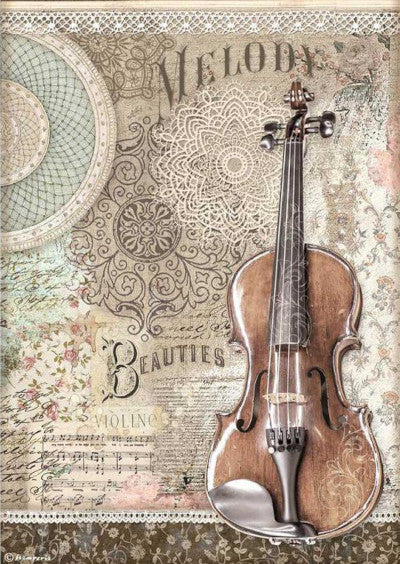 Stamperia Passion Violin A4 Rice Papers are of Exquisite Quality for Decoupage Art. Vibrant colorful patterns. Thin yet durable. Imported from Europe. Ideal for Scrapbooking, Mixed Media
