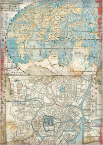 Beautiful Japan Map Sir Vagabond Stamperia A4 Rice Papers are of Exquisite Quality for Decoupage crafts. Thin yet durable. Imported from Europe. Beautiful colors, great patterns, exceptional strength. Decorative fibers and ink colors
