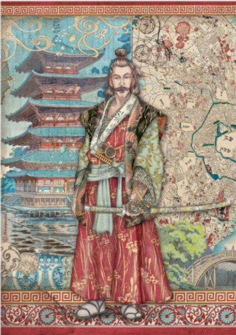 Beautiful Japan Samurai Sir Vagabond Stamperia A4 Rice Papers are of Exquisite Quality for Decoupage crafts. Thin yet durable. Imported from Europe. Beautiful colors, great patterns, exceptional strength. Decorative fibers and ink colors