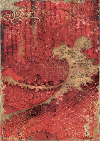 Beautiful Japan Red Texture Sir Vagabond Stamperia A4 Rice Papers are of Exquisite Quality for Decoupage crafts. Thin yet durable. Imported from Europe. Beautiful colors, great patterns, exceptional strength. Decorative fibers and ink colors