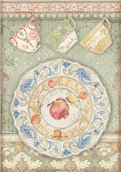 Stamperia Casa Granada Plate & Cups A4 Rice Papers are of Exquisite Quality for Decoupage Art. Vibrant colorful patterns. Thin yet durable. Imported from Europe. Ideal for Scrapbooking