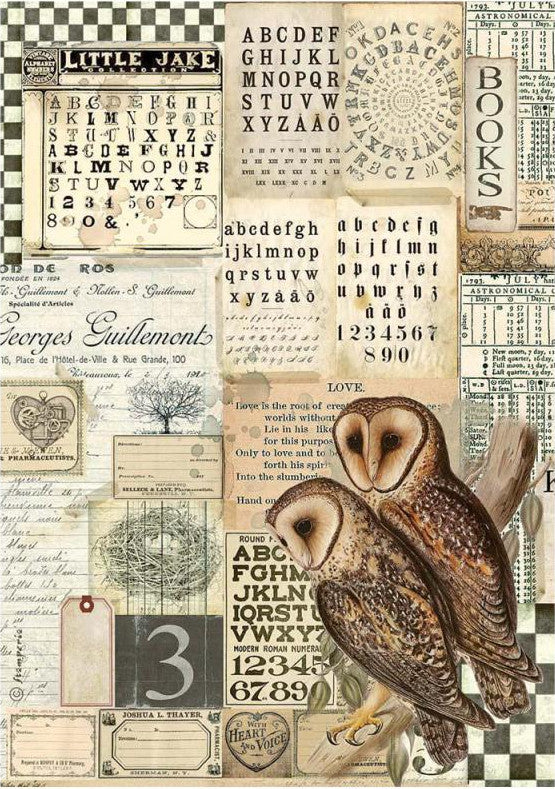 Beautiful Alchemy Owls Stamperia A4 Rice Papers are of Exquisite Quality for Decoupage crafts. Thin yet durable. Imported from Europe. Beautiful colors, great patterns, exceptional strength. Decorative fibers and ink colors