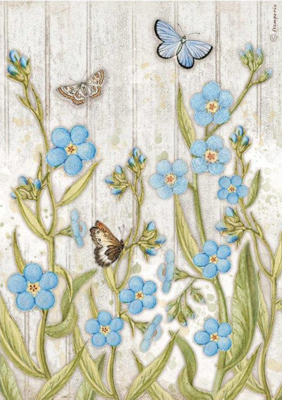 Stamperia Blue Flowers & Butterfly A4 Rice Papers are of Exquisite Quality for Decoupage Art. Vibrant colorful patterns. Thin yet durable. Imported from Europe. Ideal for Scrapbooking