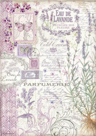 Stamperia Provence Eau de Lavande A4 Rice Papers are of Exquisite Quality for Decoupage Art. Vibrant colorful patterns. Thin yet durable. Imported from Europe. Ideal for Scrapbooking