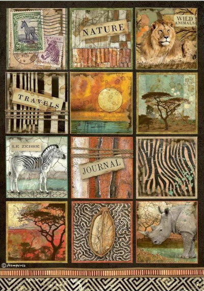 Stamperia Africa Animals Savana Square  A4 Rice Papers are of Exquisite Quality for Decoupage Art. Vibrant colorful patterns. Ideal for Scrapbooking, Mixed Media